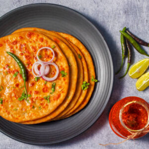 Aloo Paratha with Curd & Pickle